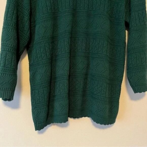 Vintage Forest Green Knitted Sweater with Scalloped Hem mock neck size large - Picture 5 of 7